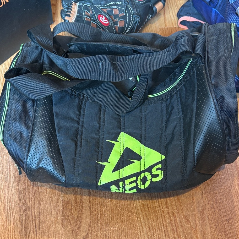 Neos Gym Bag Black Duffel Bag with Green Accents